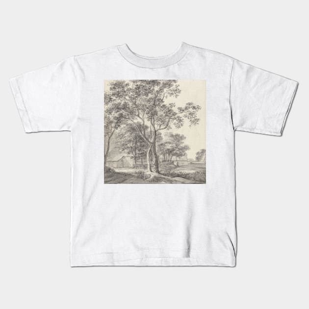 Landscape with Trees Around a Barn by Simon de Vlieger Kids T-Shirt by Classic Art Stall